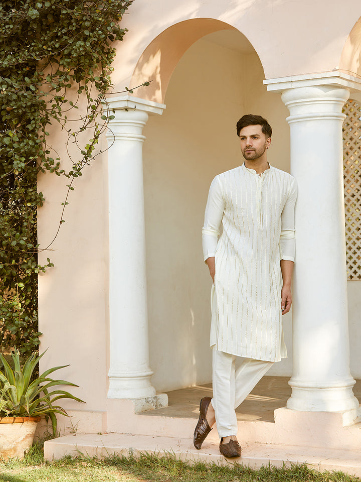 Sequins Embroidered Pure Chanderi Silk Straight Kurta