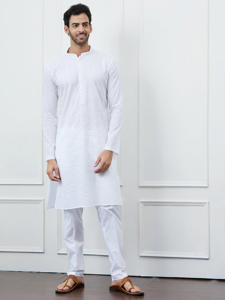 Sequin and Thread Work Pure Cotton Kurta with Pyjama