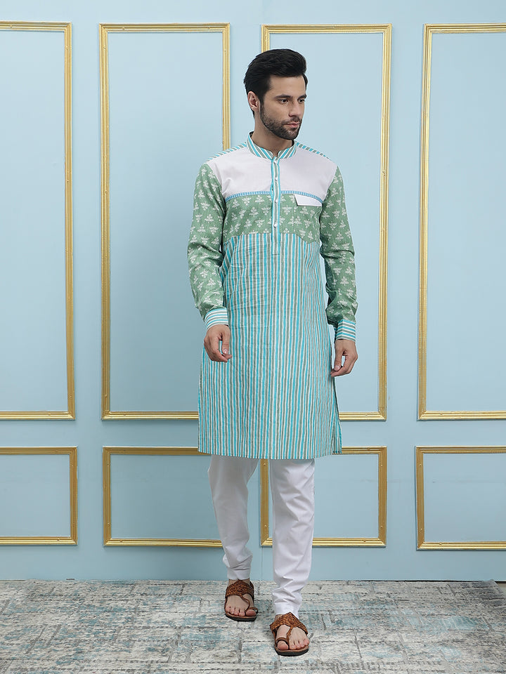 Printed Pure Cotton Straight Kurta with Princess Panel and Pyjama