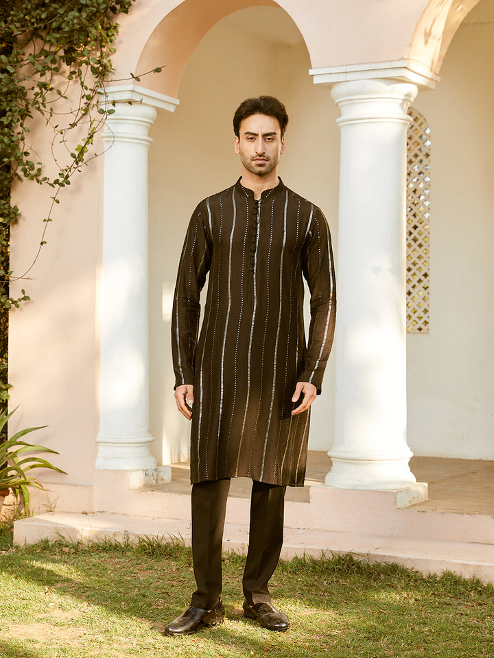 Sequins Embroidered Pure Chanderi Silk Straight Kurta with Pyjama