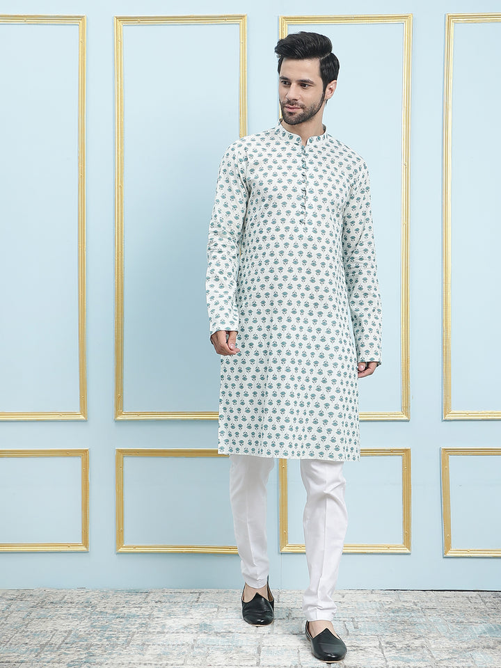 Printed Pure Cotton Straight Kurta with Pyjama