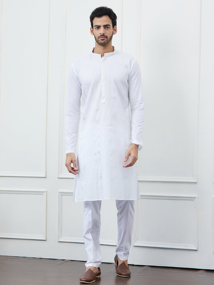 Sequin and Thread Work Pure Cotton Kurta with Pyjama