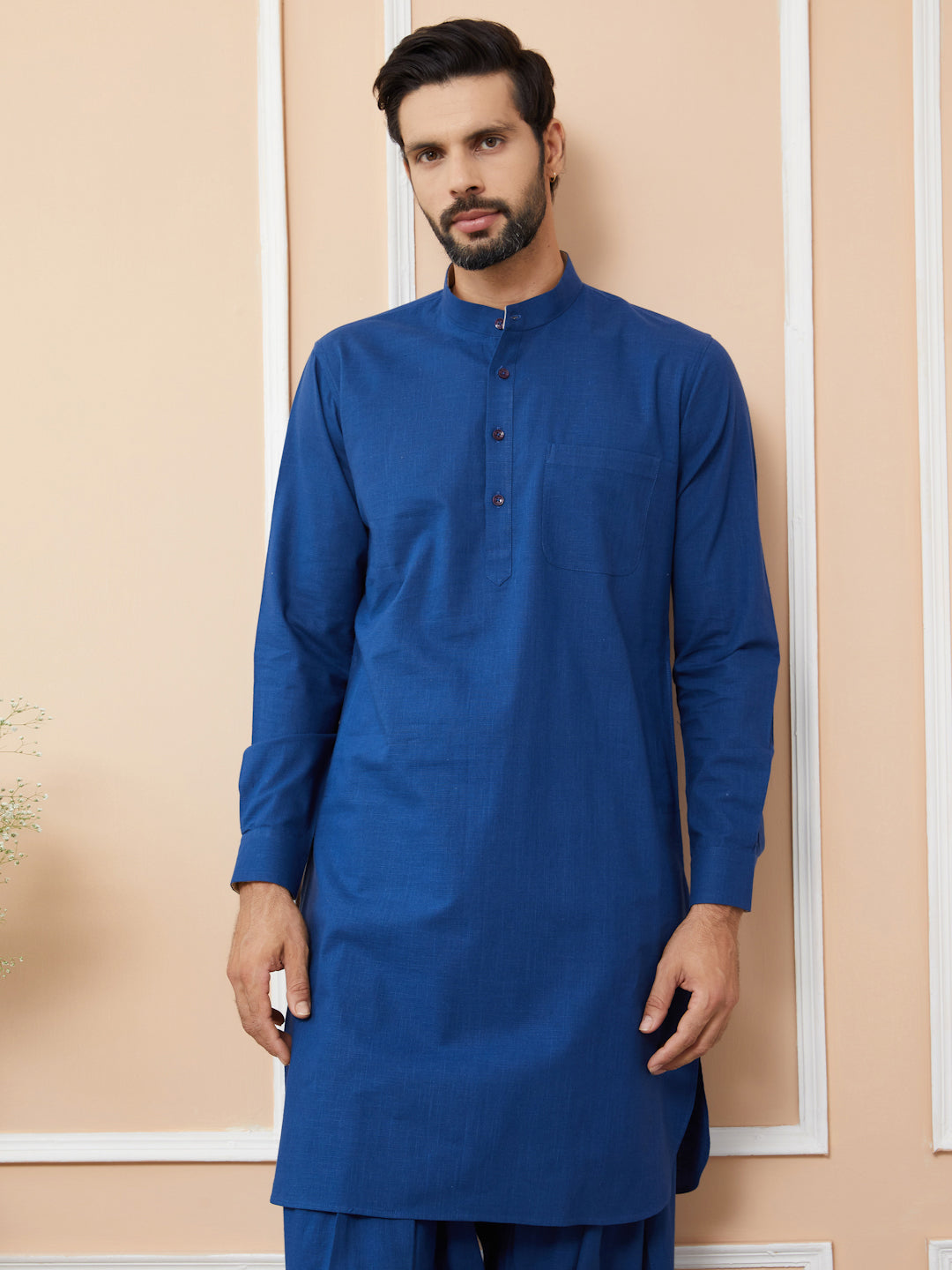 Navy Cotton Slub Pathani kurta with Salwar