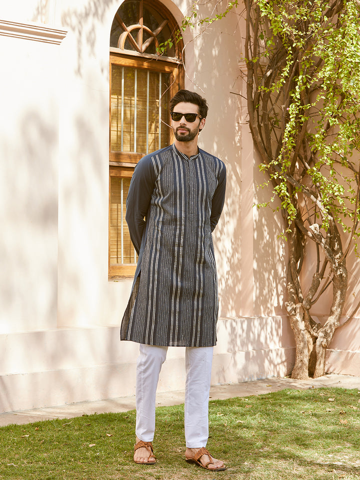 Gota Strips and Sequins Embroidered Pure Cotton Straight Kurta