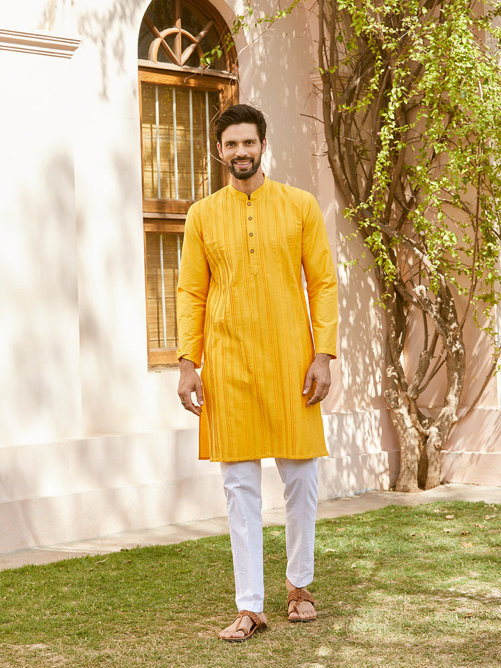 Pintuck Cotton Silk Straight Kurta with Pyjama