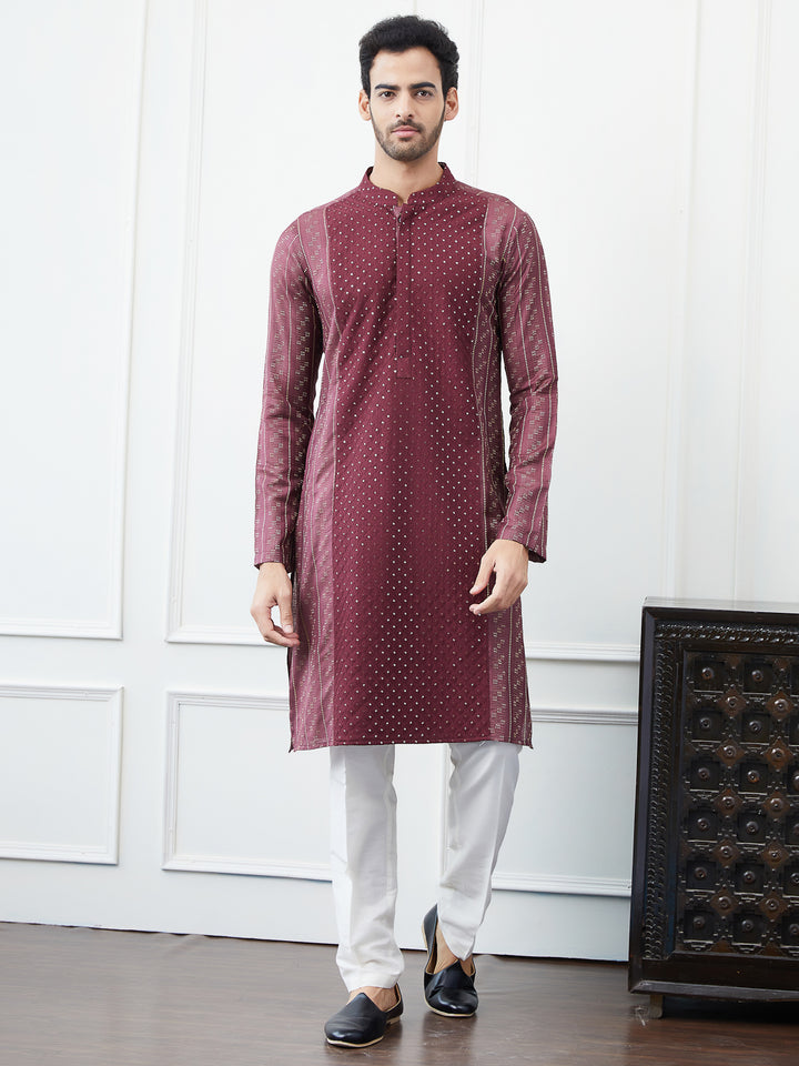 Embroidered Sequin and Thread Worked Straight Kurta with Pyjama