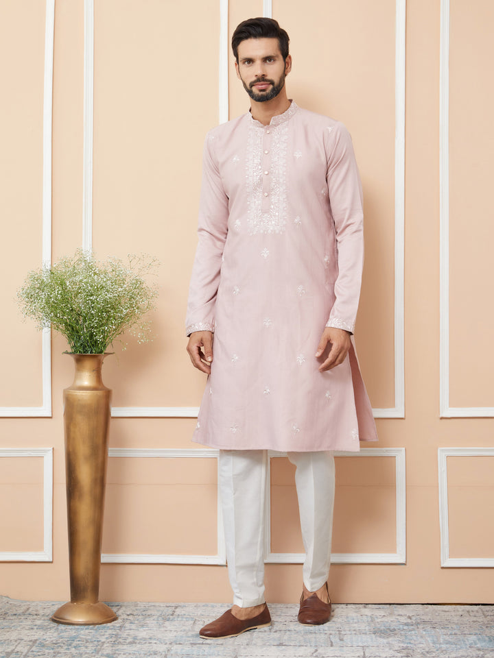 Peach Embroidered Zara Silk Straight Kurta with Pyjama