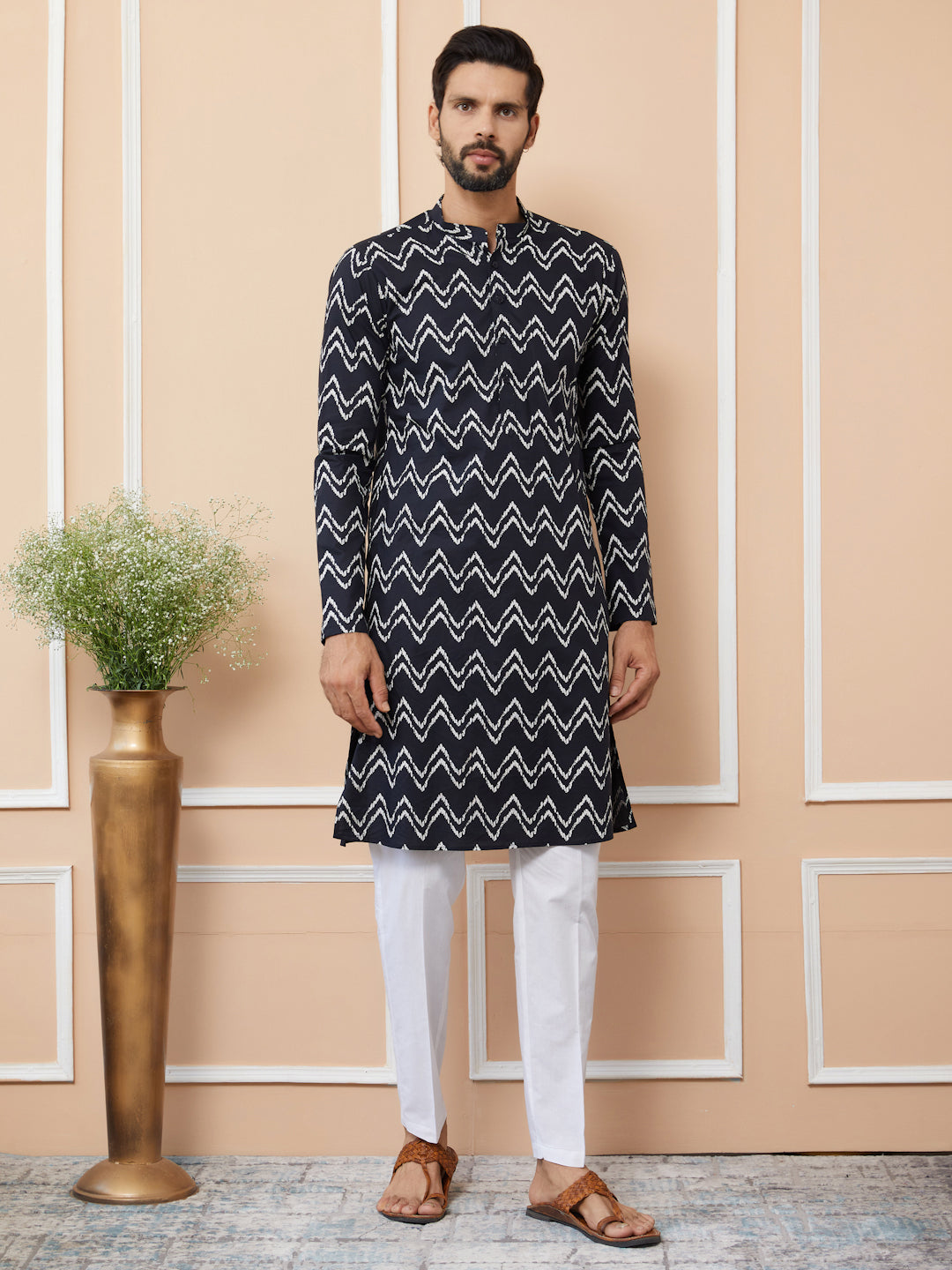 Black Printed Pure Cotton Straight Kurta