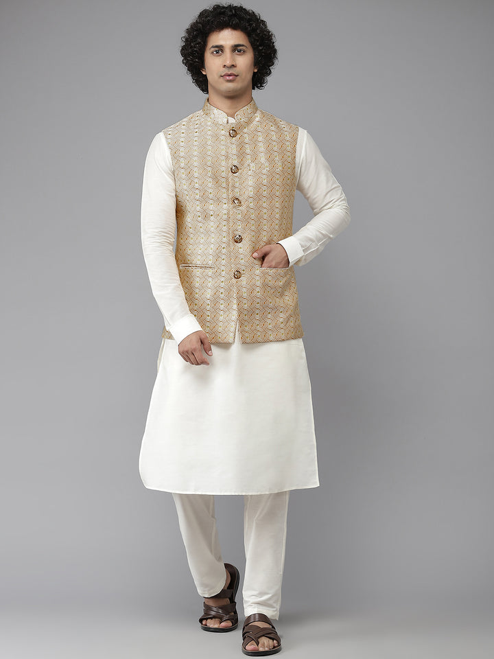 Solid Kurta With Pyjama & Jacquard Nehru Jacket