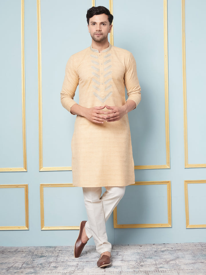 Pure Cotton Straight Kurta with Embroidered Neck Design and Pyjama