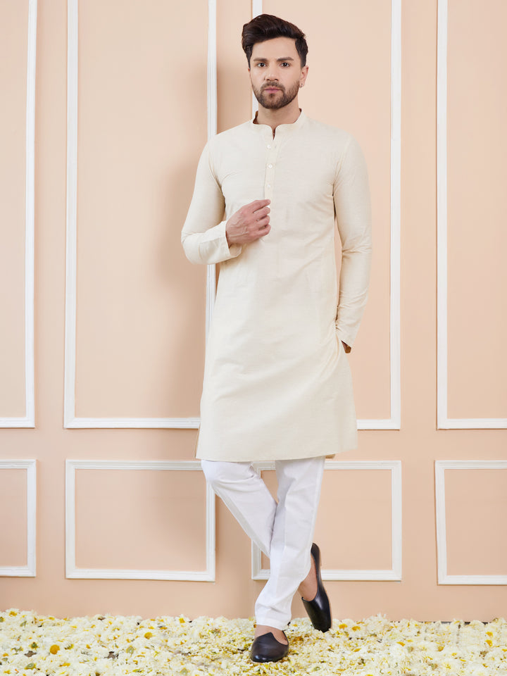 Ivory Cotton Solid Straight Kurta