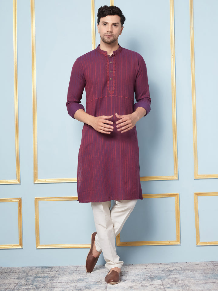 Straight Cotton Silk Kurta with Embroidered Neck Design