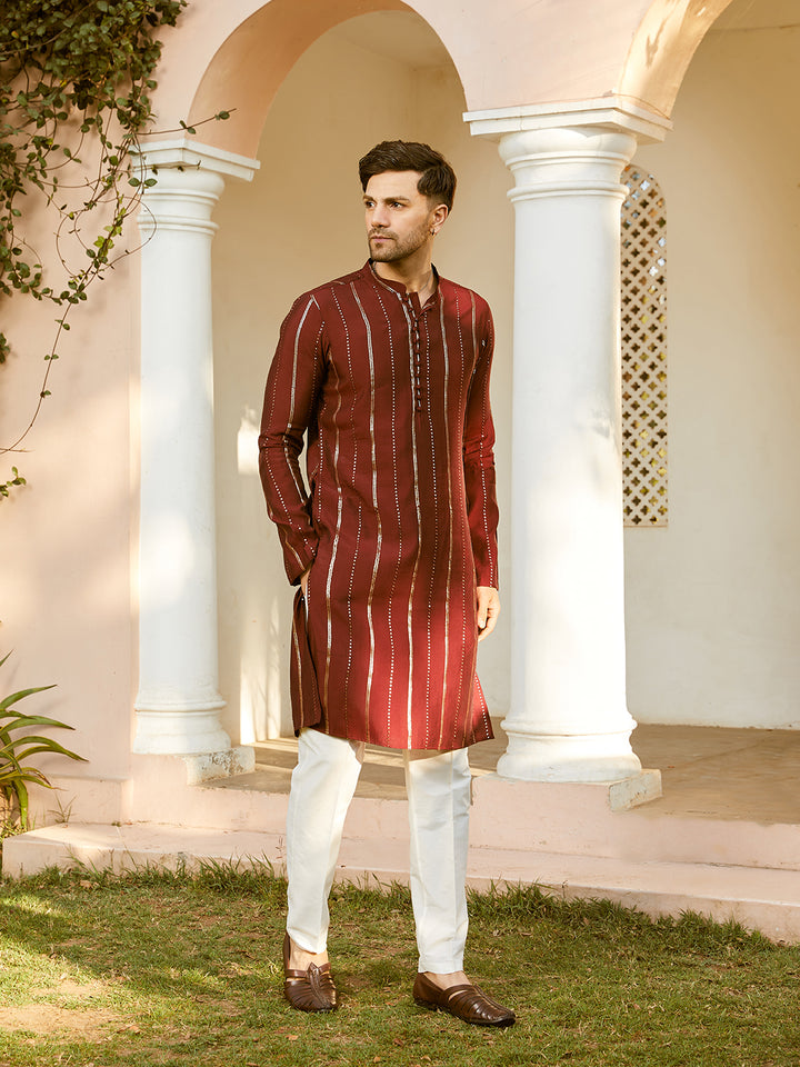 Sequins Embroidered Pure Chanderi Silk Straight Kurta