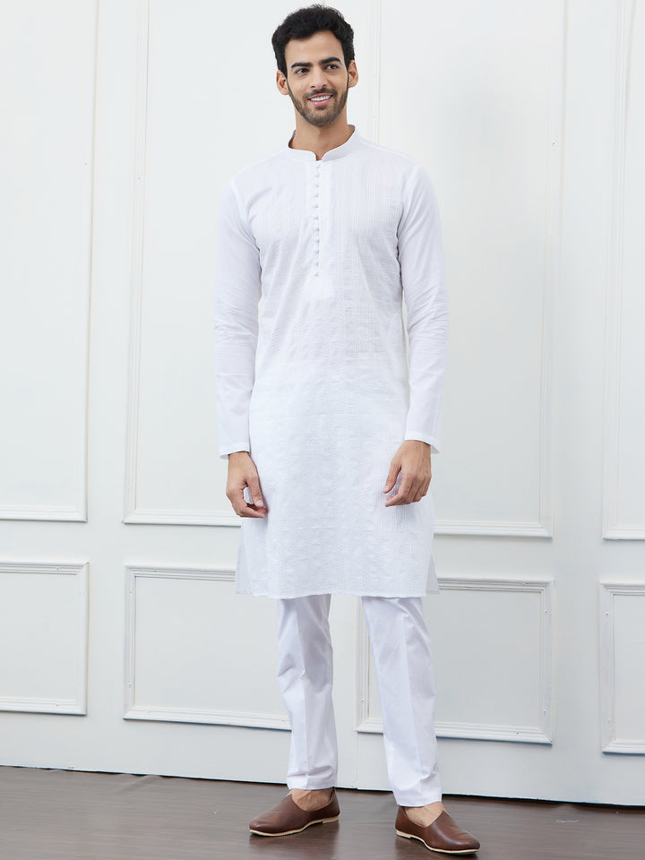 Sequin and Thread Work Pure Cotton Kurta with Pyjama