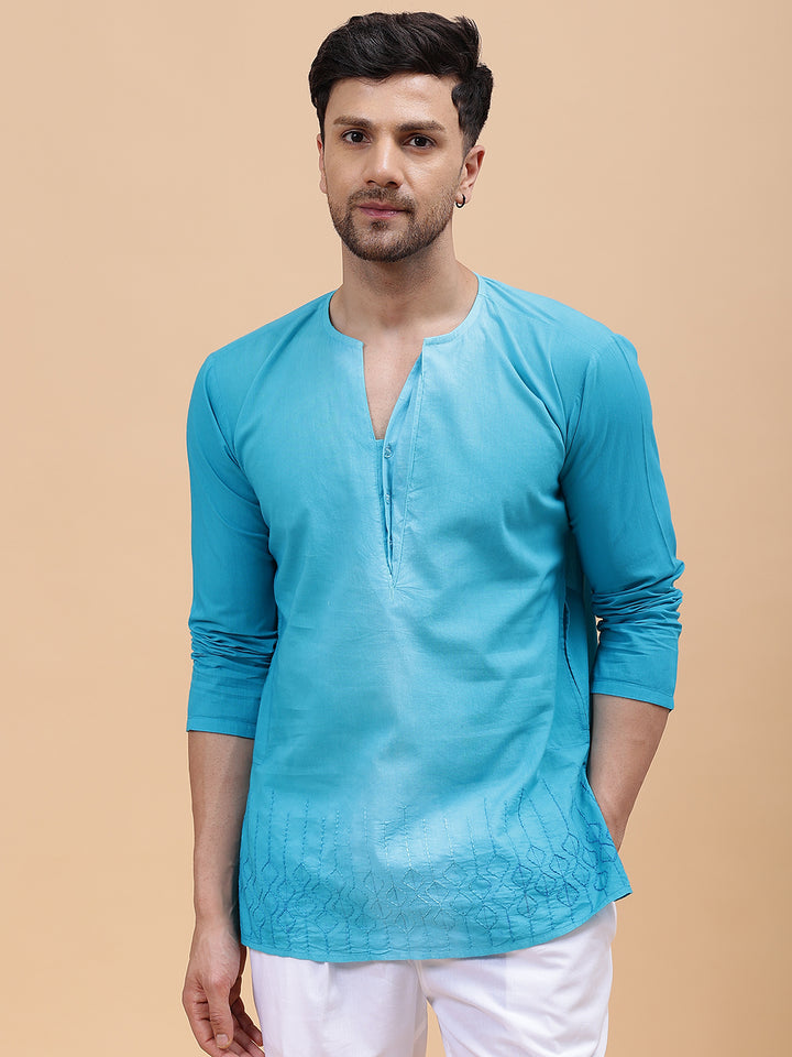 Embroidered and Ombre Dyed Pure Cotton Short Kurta