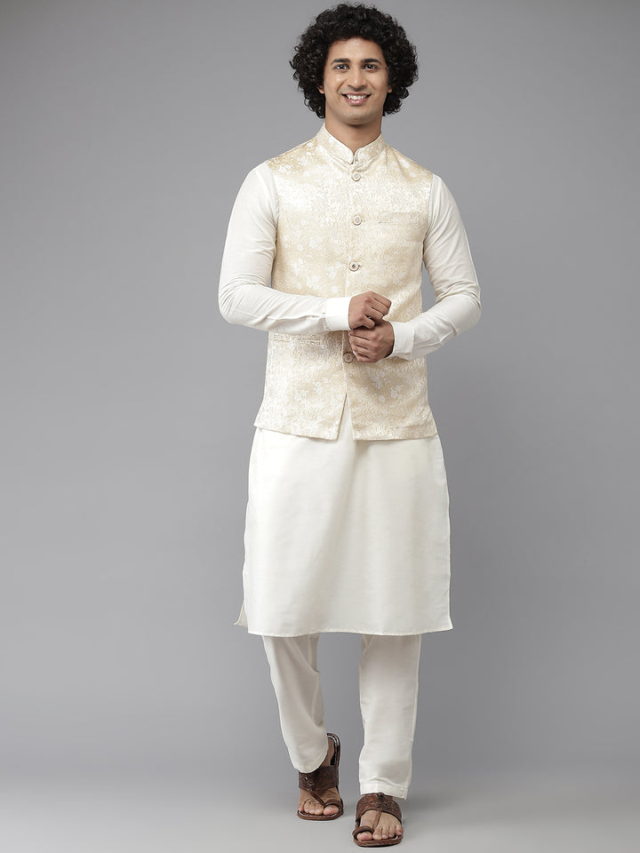 Solid Kurta With Pyjama & Jacquard Nehru Jacket