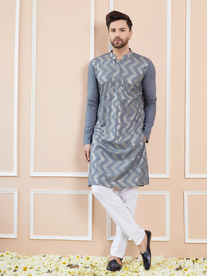 Grey Embroidered Rayon Straight Kurta