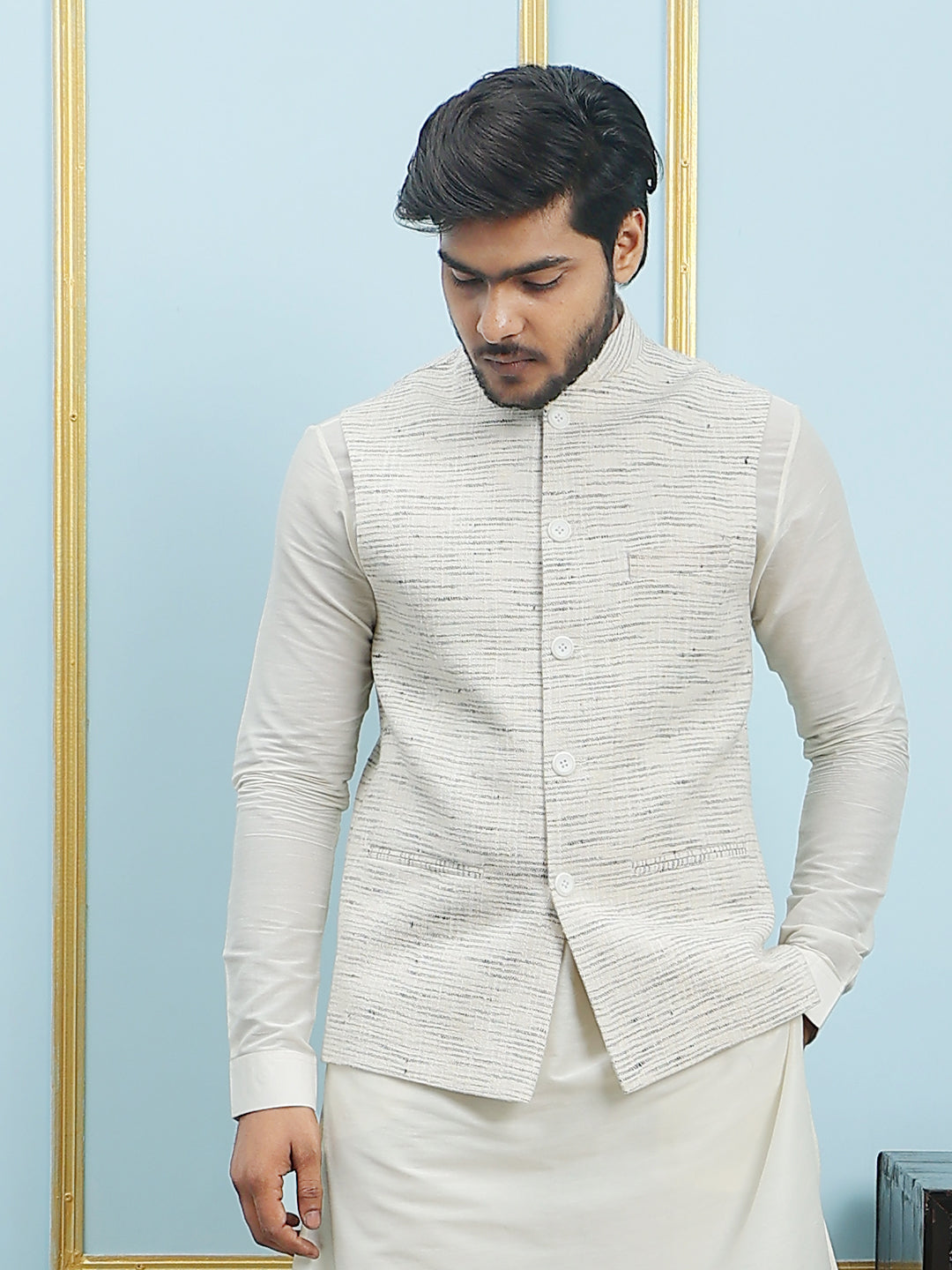 Solid Handwoven Pure Cotton Nehru Jacket