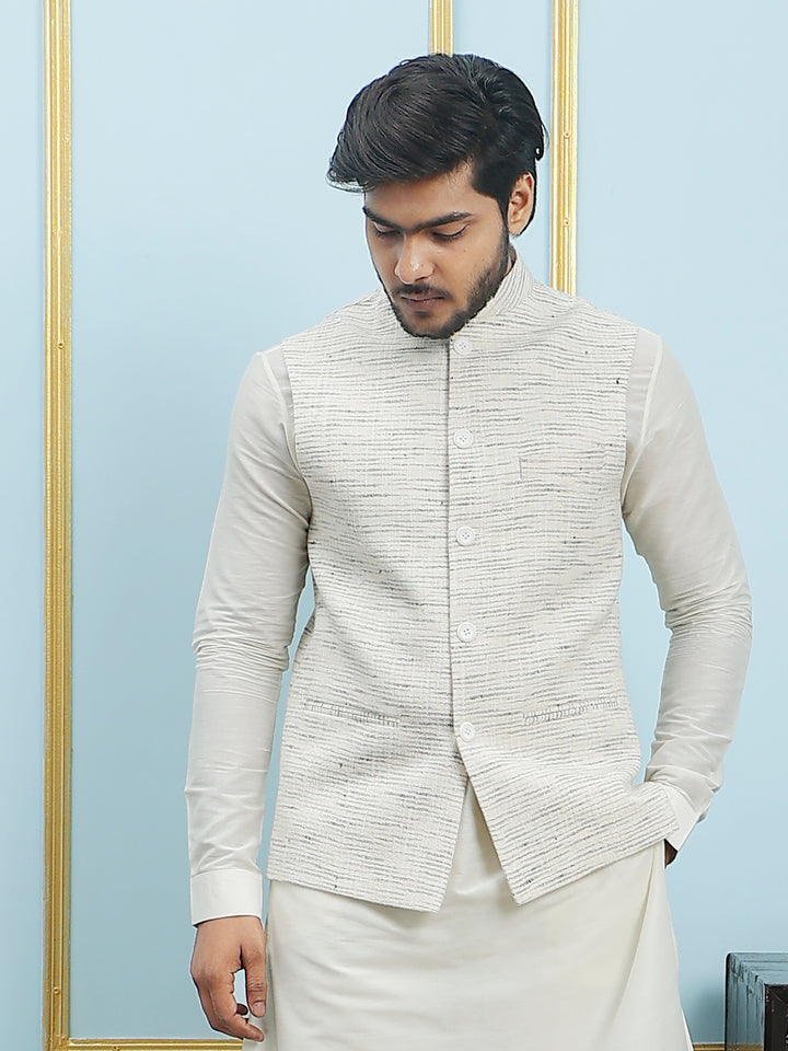 Solid Handwoven Pure Cotton Nehru Jacket