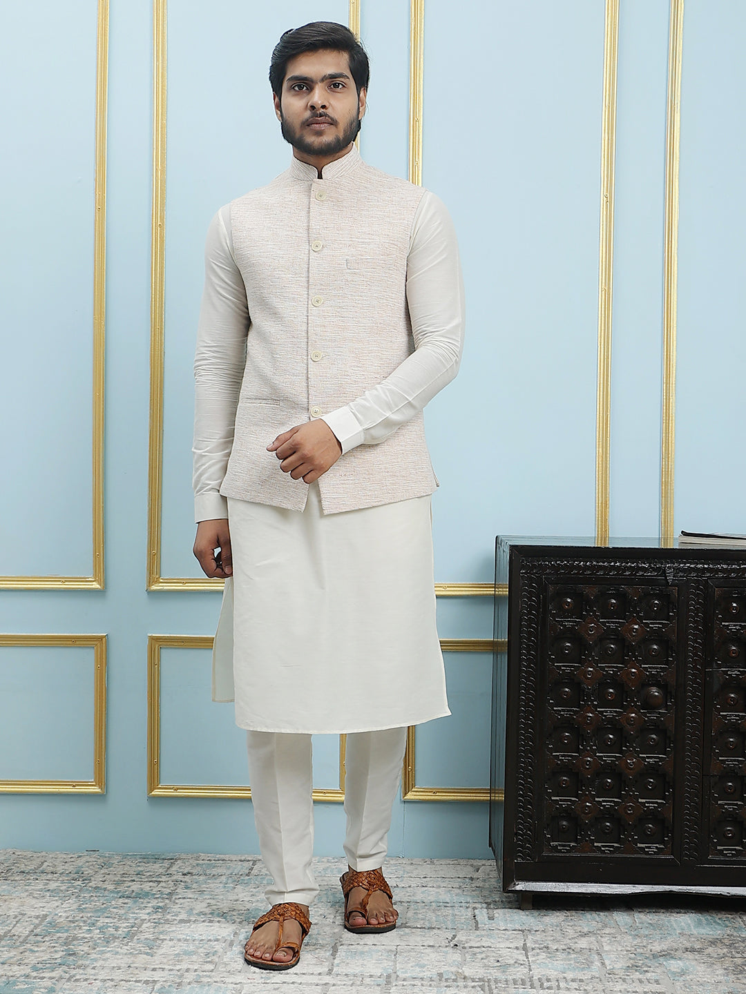 Solid Handwoven Pure Cotton Nehru Jacket