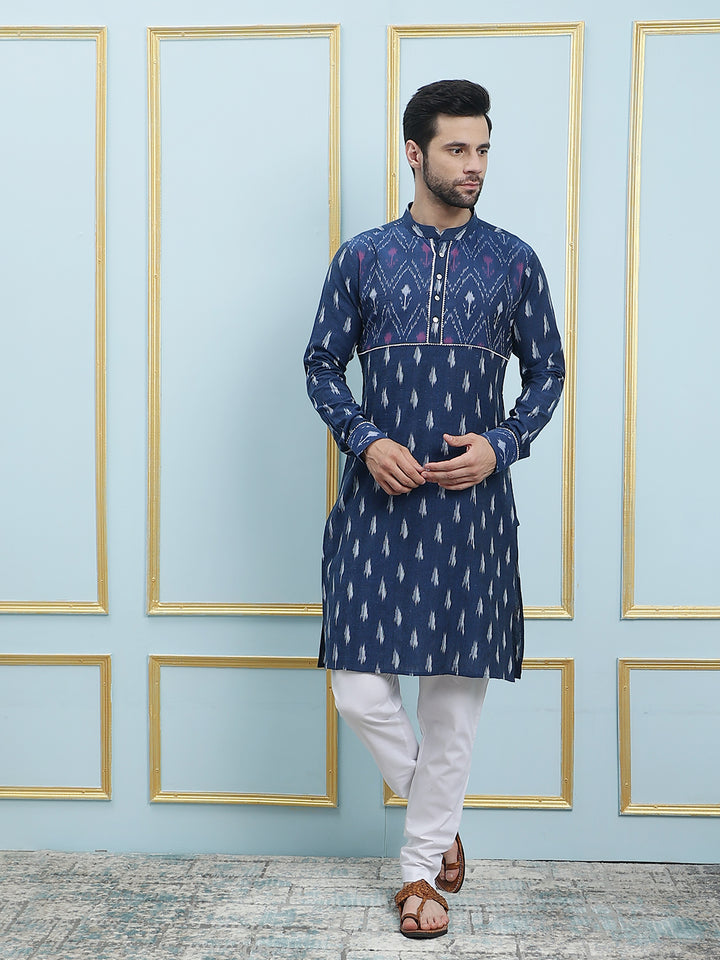 Printed Pure Cotton Straight Kurta with Princess Panel and Pyjama