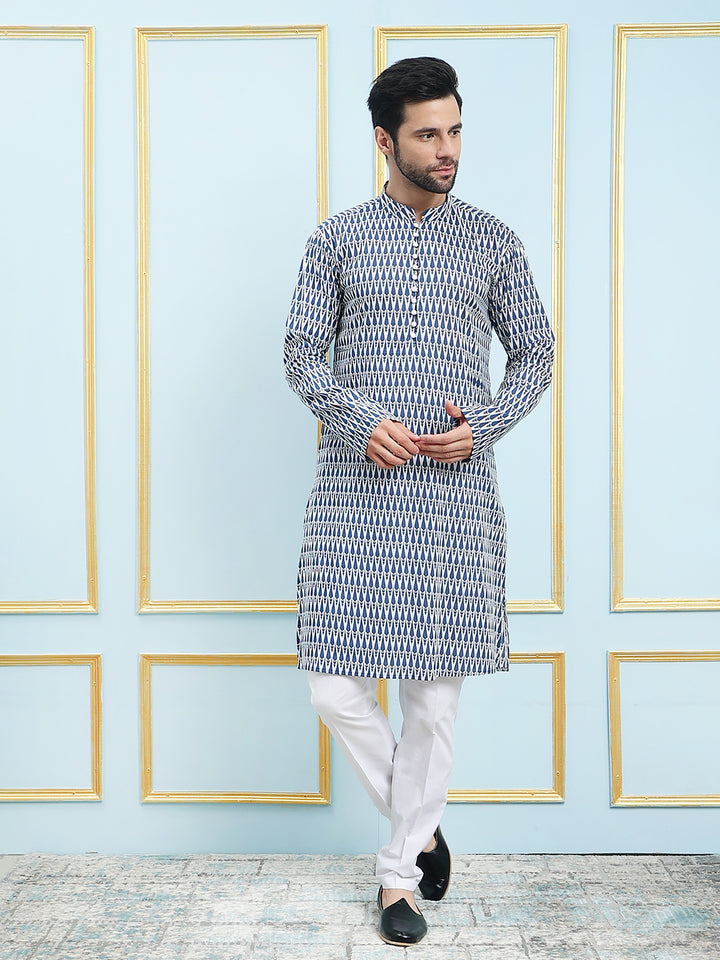 Blue Printed Pure Cotton New Design Straight Kurta