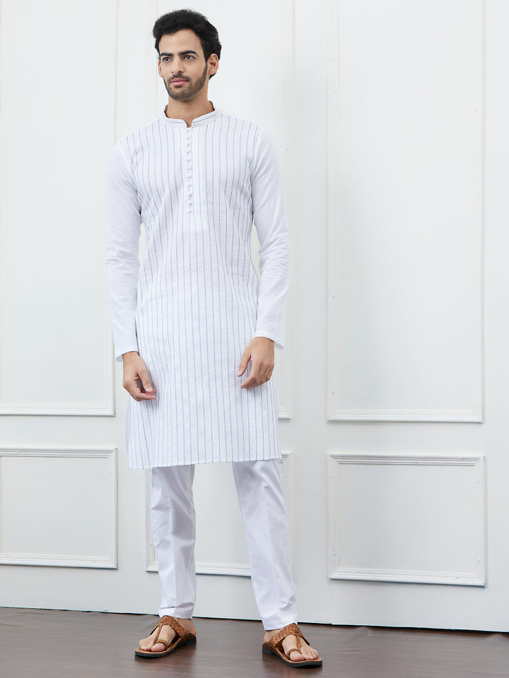 Sequin and Thread Work Pure Cotton Kurta with Pyjama