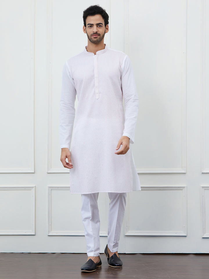 Sequin and Thread Work Pure Cotton Kurta with Pyjama