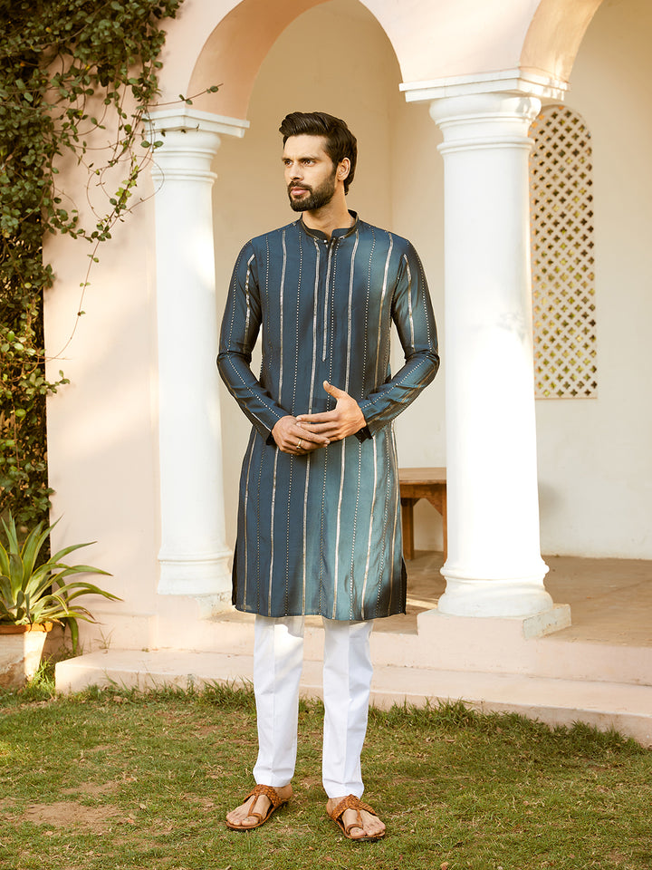 Sequins Embroidered Pure Chanderi Silk Straight Kurta with Pyjama