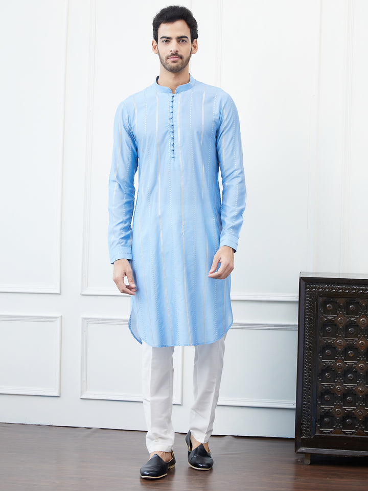 Sequins Embroidered Chanderi Silk Straight Kurta with Pyjama