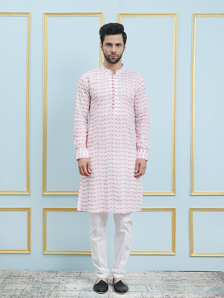 Embroidered Pure Cotton Straight Kurta with Pyjama