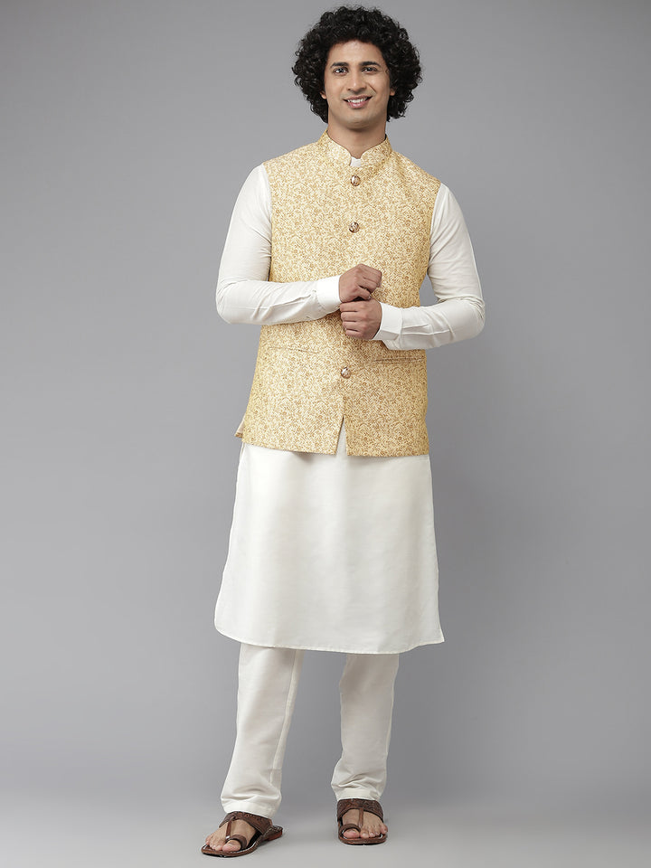 Solid Kurta With Pyjama & Jacquard Nehru Jacket