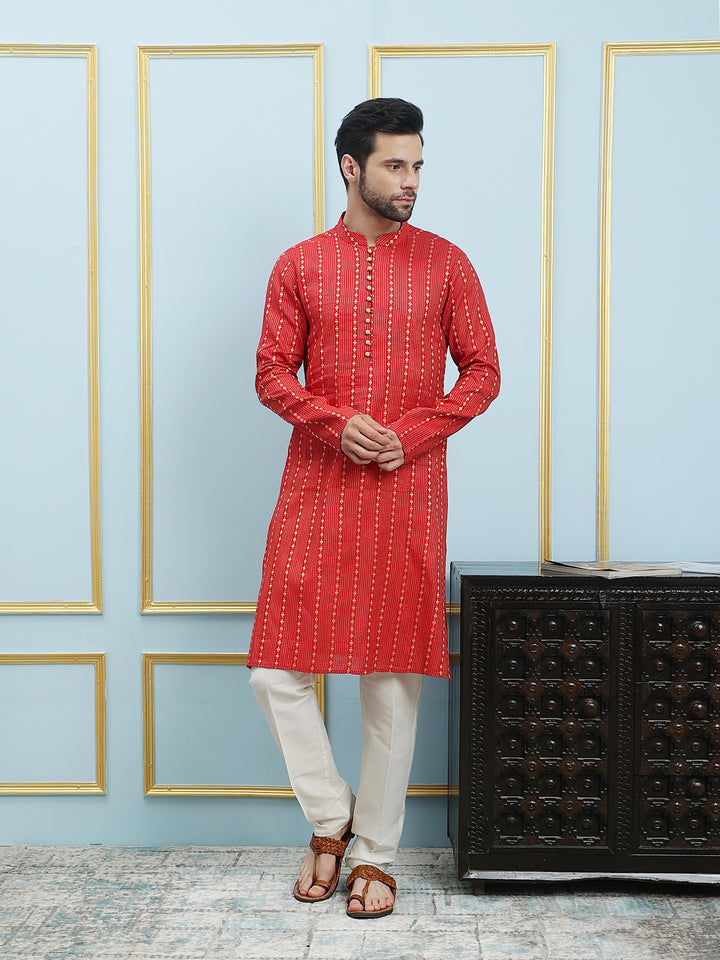 Thread Worked Cotton Silk Straight Kurta with Pyjama