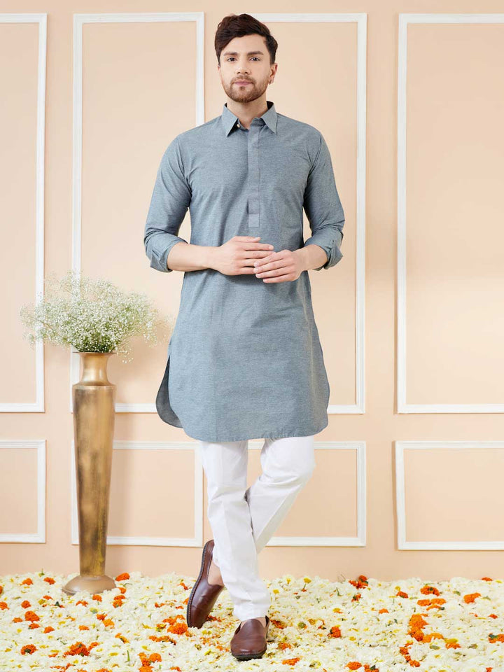 Grey Cotton Pathani Kurta with pyjama