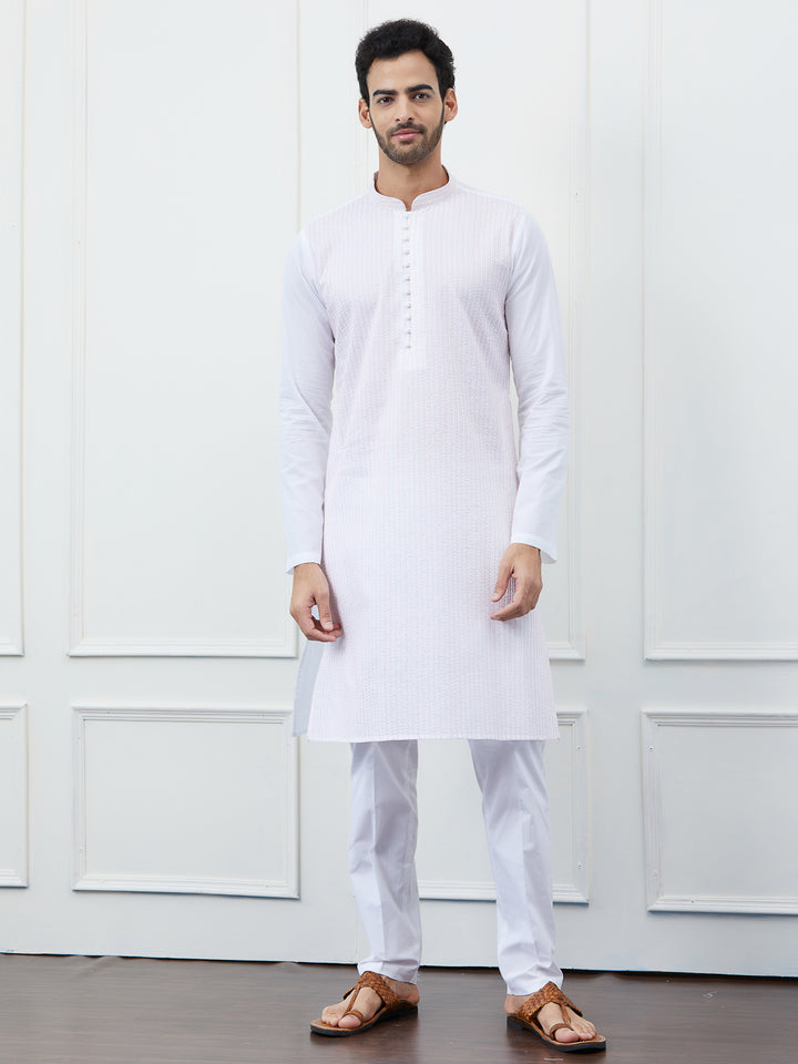 Sequin and Thread Work Pure Cotton Kurta with Pyjama