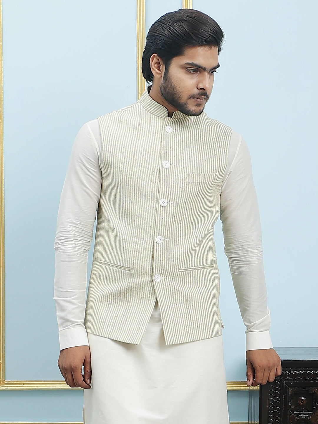 Solid Handwoven Pure Cotton Nehru Jacket