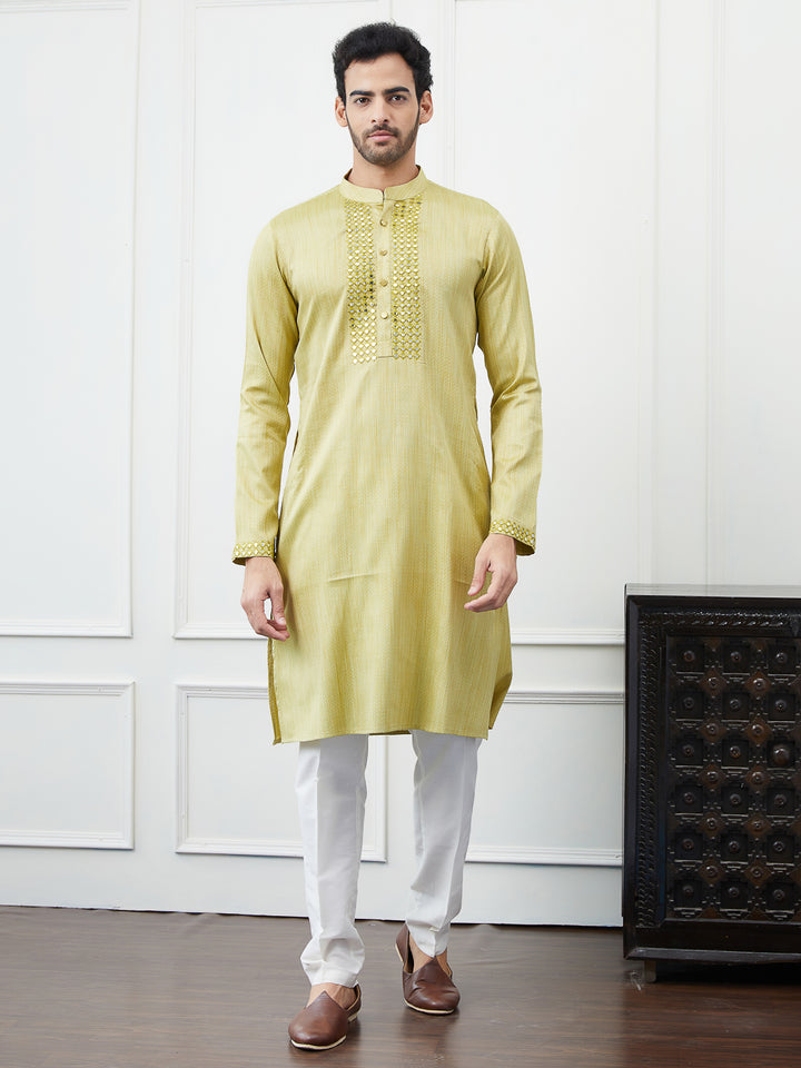 Embroidered Sequin Mirror Worked Pure Cotton Straight Kurta with Pyjama