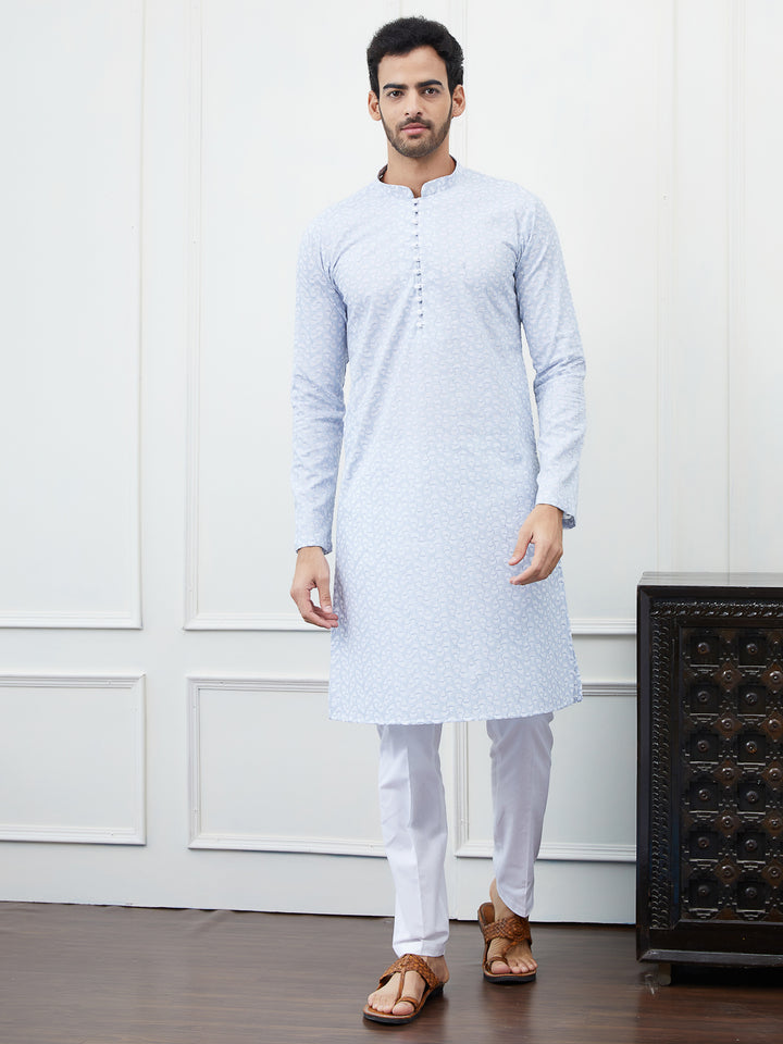 Embroidered Pure Cotton Straight Kurta with Pyjama