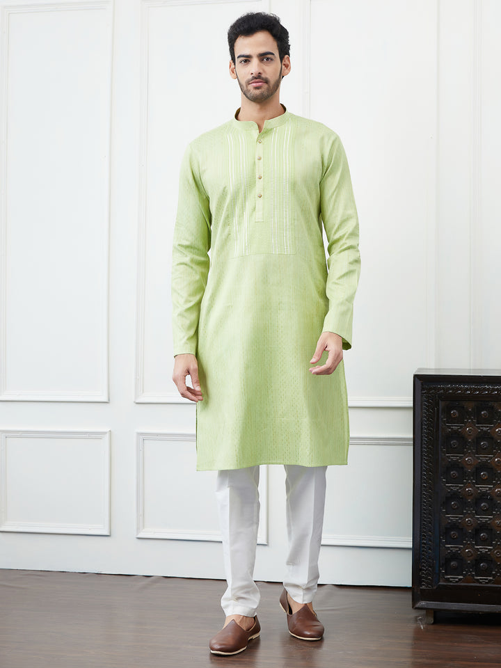 Embroidered Sequin and Thread Worked Pure Cotton Straight Kurta