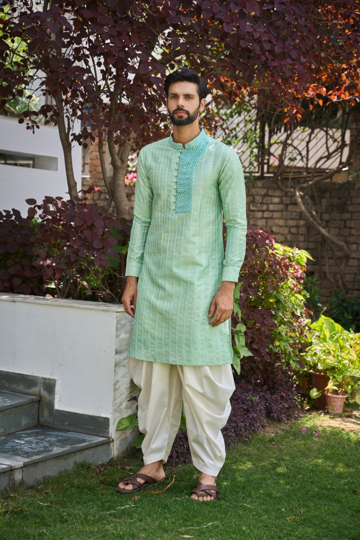 Pure Cotton Woven Kurta with Sequins Embroidered Yoke Design