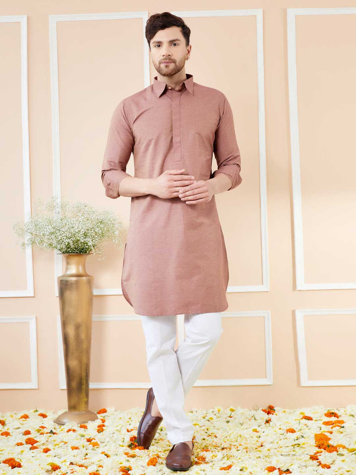 Brown Cotton Pathani Kurta