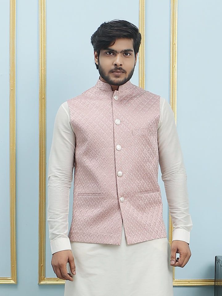 Pure Silk Kurta & Pyjama with Sequins Embroidered Nehru Jacket