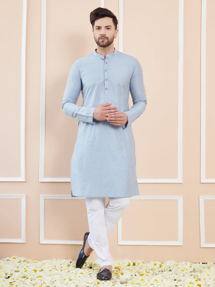 Blue Cotton Solid Straight Kurta