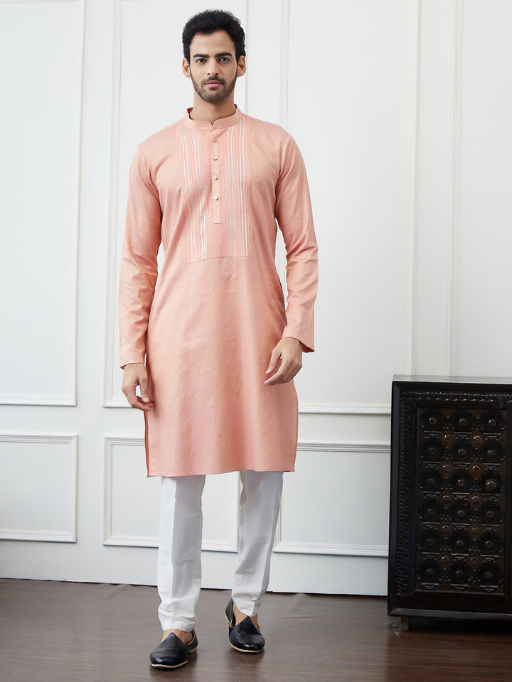 Embroidered Sequin and Thread Worked Pure Cotton Straight Kurta with Pyjama