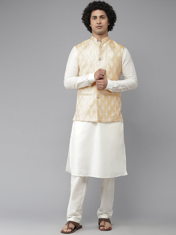 Solid Kurta With Pyjama & Jacquard Nehru Jacket