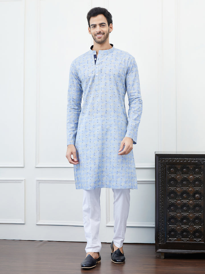 Printed Pure Cotton Straight Kurta with Pyjama