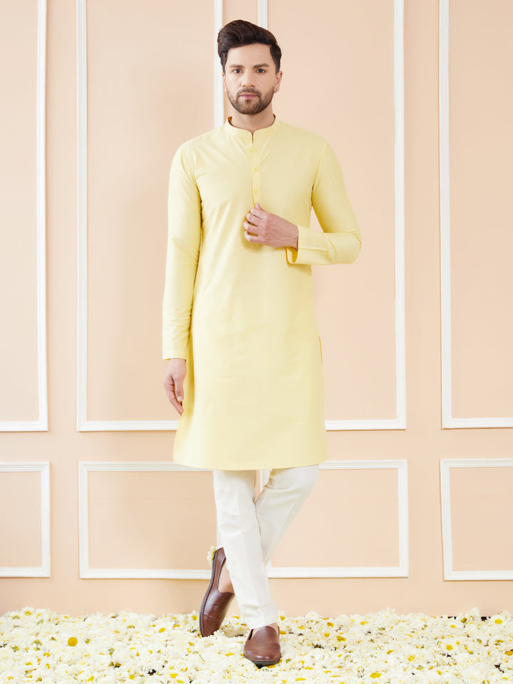 Yellow Cotton Solid Straight Kurta with Pyjama