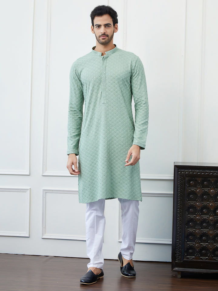 Sequins Embroidered Rayon Kurta With pyjama