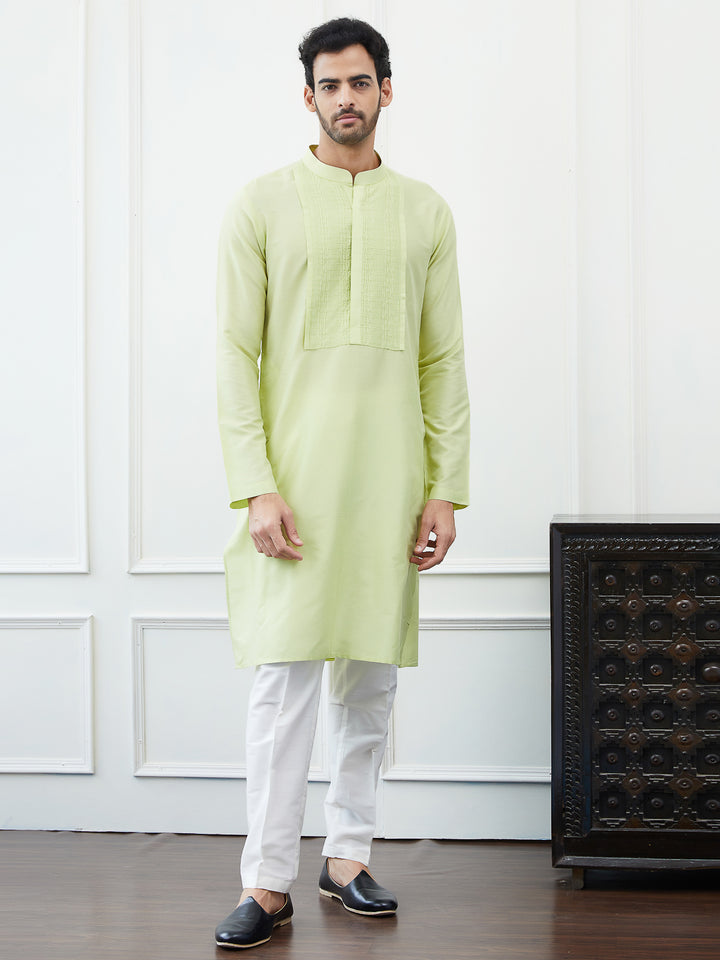 Solid Pure Cotton Straight Kurta with Thread Worked Neck Design