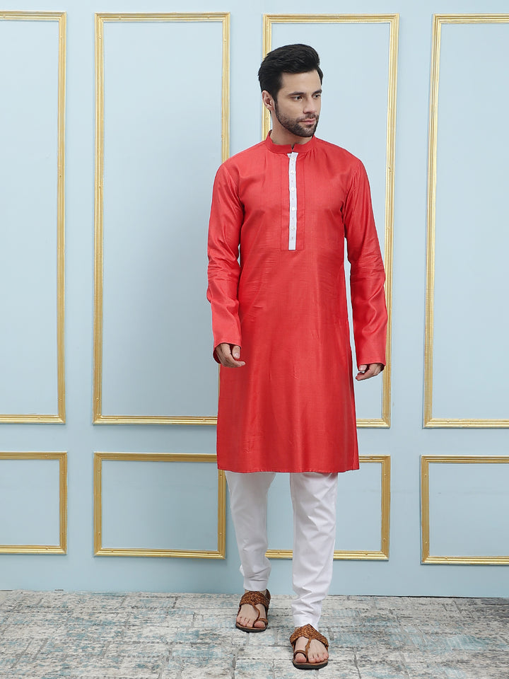 Solid Cotton Silk Straight Kurta with Pyjama